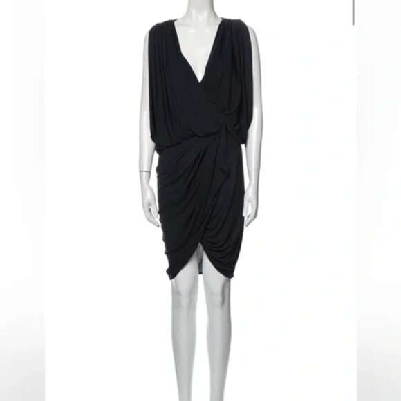 Haute Hippie Navy Slinky Draped Faux Wrap Cocktail Mini Dress XS - Picture 1 of 6